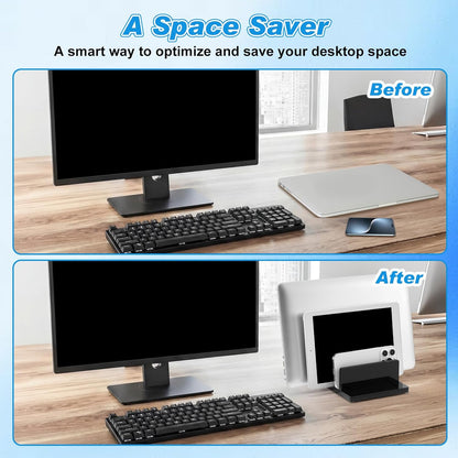 Chunful Adjustable Vertical Laptop Stand for Desk, Acrylic 3 Slot Laptop Holder Desktop, Invisible Desktop Notebook Dock for Notebook Computer, All Gaming Laptops up to 17''