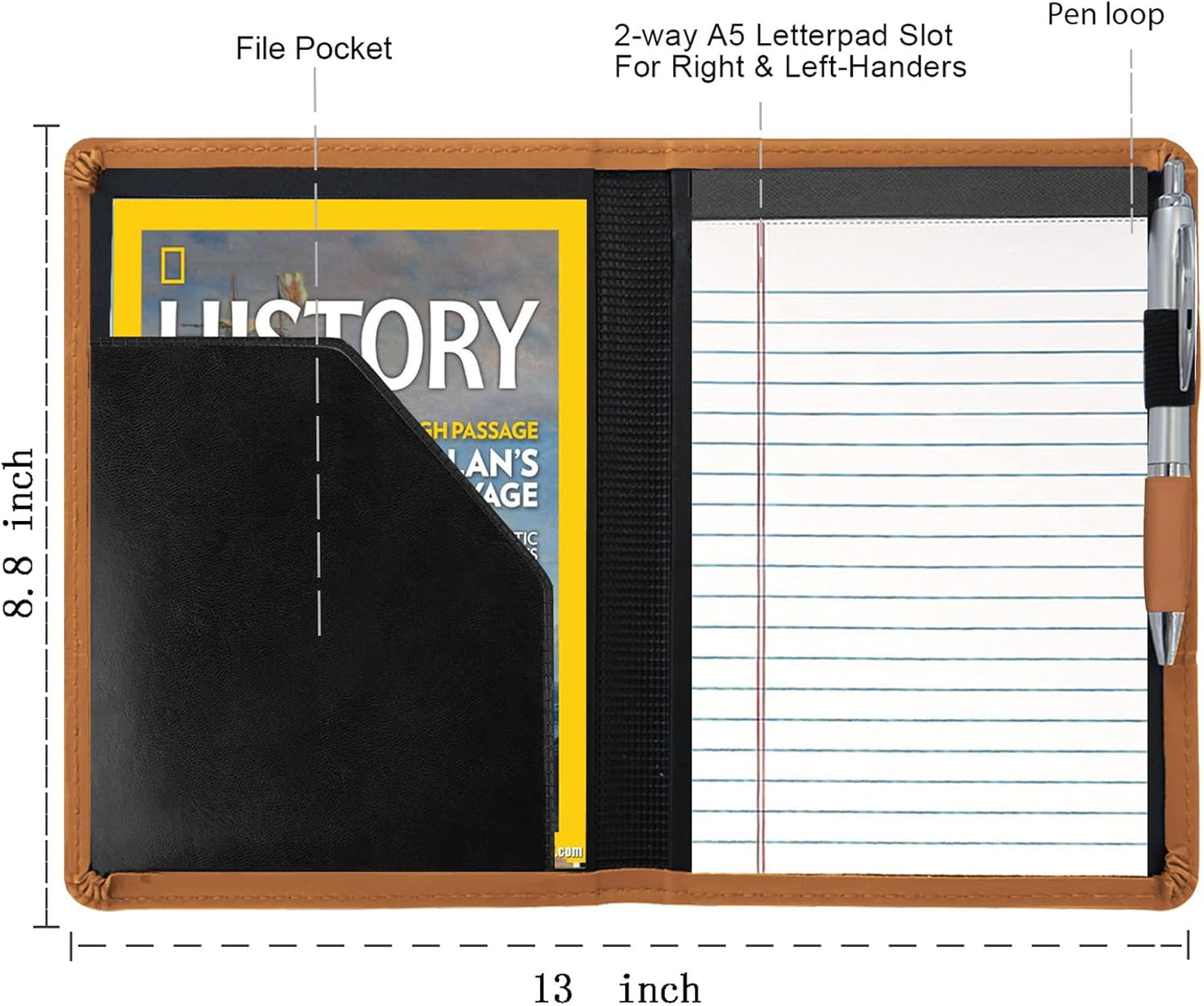 Padfolio/Portfolio Binder, Mini Padfolio Portfolio Binder 5 x 8 Legal Writing Pad, A5 Document Organizer Folder for Men Women, Black