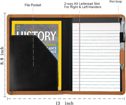 Padfolio/Portfolio Binder, Mini Padfolio Portfolio Binder 5 x 8 Legal Writing Pad, A5 Document Organizer Folder for Men Women, Black