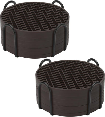 TWTLi Silicone Coasters Set of 8 with Holder,Coasters for Drinks,Beer,Coffee Coasters,Suitable for Kinds Cups,Hot or Cold,Anti-SLI,Non-Stick,Anti-Overflow Tabletop Protection and Decor (8 Pcs, Black)