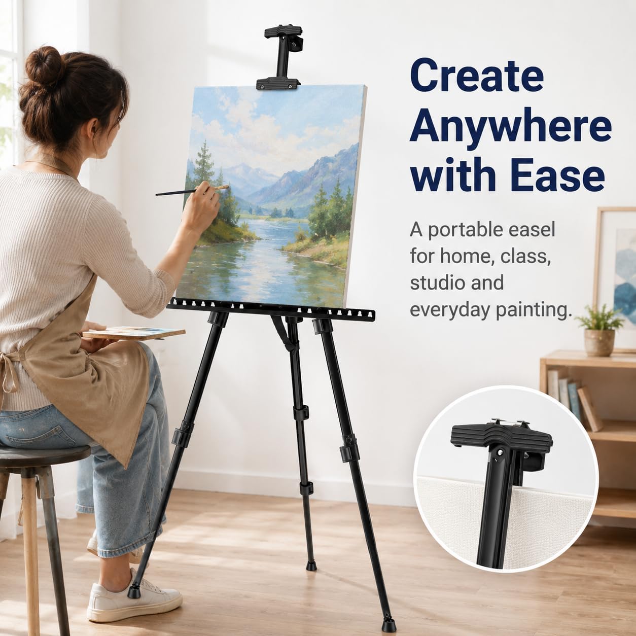 Art Easel Stand for Painting and Sign - RRFTOK 17 to 66 Inch Adjustable Aluminum Tripod Easels for Display, Portable Canvas and Poster Stand with Carry Bag for Beginners, Students and Classroom Use