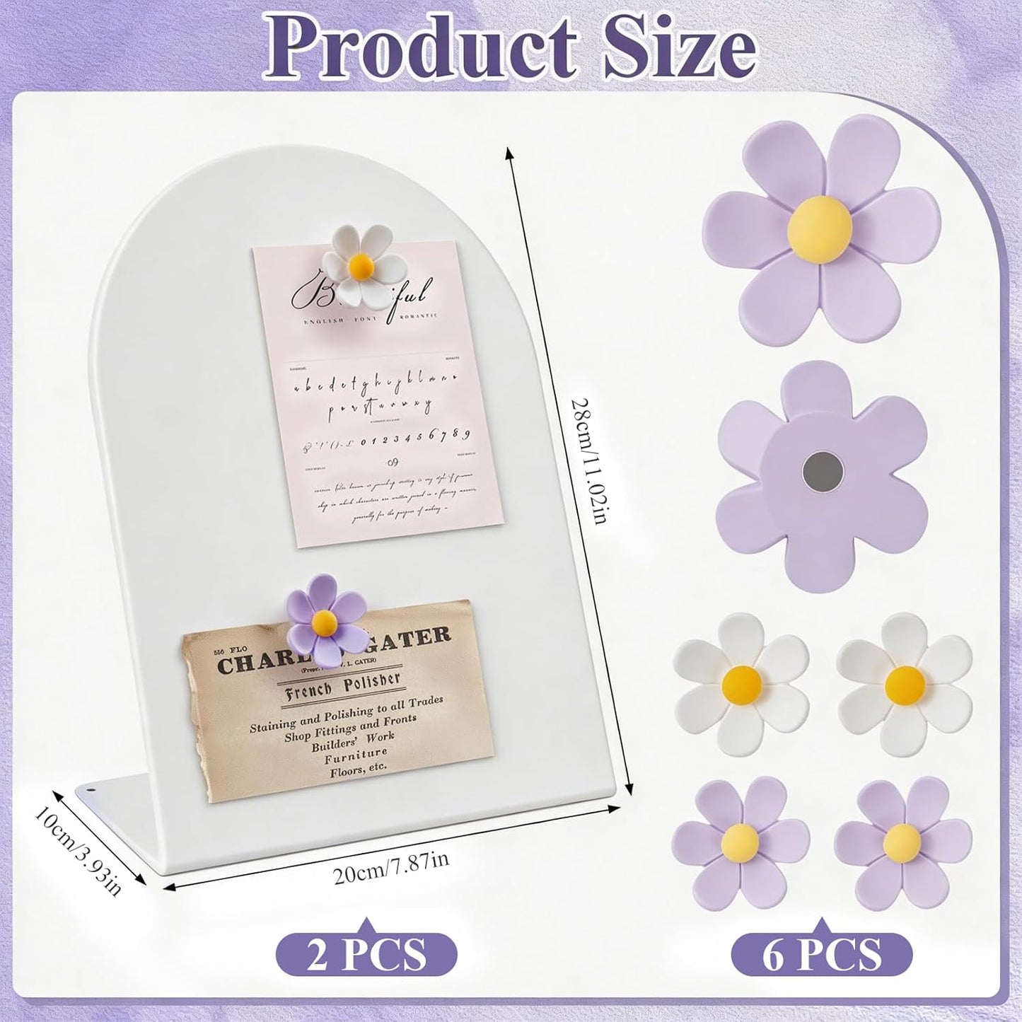 2 Pcs Magnet Display Stand with 6 Flower Magnets, 11 x 8 in Magnetic Display Board for Home Office School Kitchen Table Supplies (Pink)