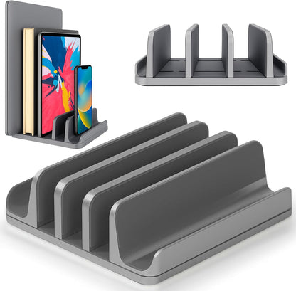 Elestoria 5- Slot Vertical Laptop Stand - Aluminum Laptop Stand Vertical for Desk - Fits MacBook Pro/Air, Surface, Mobiles & Gaming Laptops up to 17.3" - Heavy Duty Laptop Holder for Desk - (Silver)