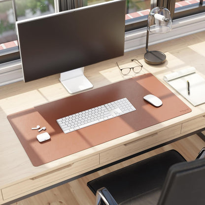 Smead Desk Pad, Vegan Leather Desk Mat with Non-Slip Faux Suede Backing, Perfect Desk Organizer for Office Decor, 31.5” x 15.7” Medium, Sandstone (64831)