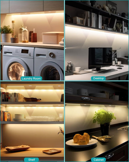 JUSJUBR 12-Inch Slim LED Under Cabinet Light with Memory Function, Warm White 3000K Dimmable USB Light Bar for Rooms