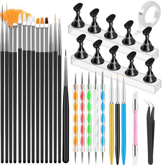 YOOVR Nail Art Tools Set, Nail Stand for Press on Holder for Painting Nails, Nail Art Brushes, Liner Brushes, Nail Dotting Tool, Must Haves Design Tools Supplies Kit for Nail Tech & Beginners (Pink)
