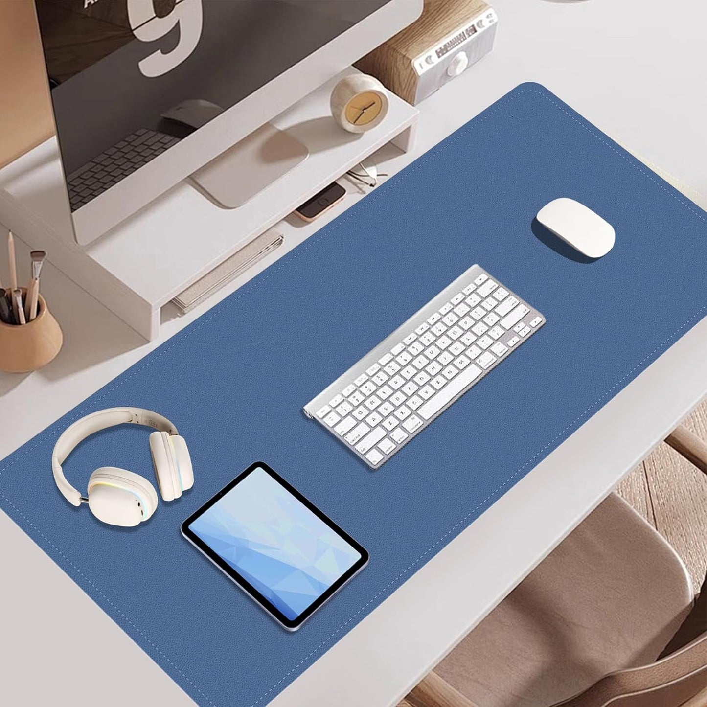 Non Slip Desk Mat, 31.5" x 15.7" PU Leather Desk Pad, Cork Desk Mat for Desktop, Desk Pad for Keyboard and Mouse, Ideal for Office and Home, Black