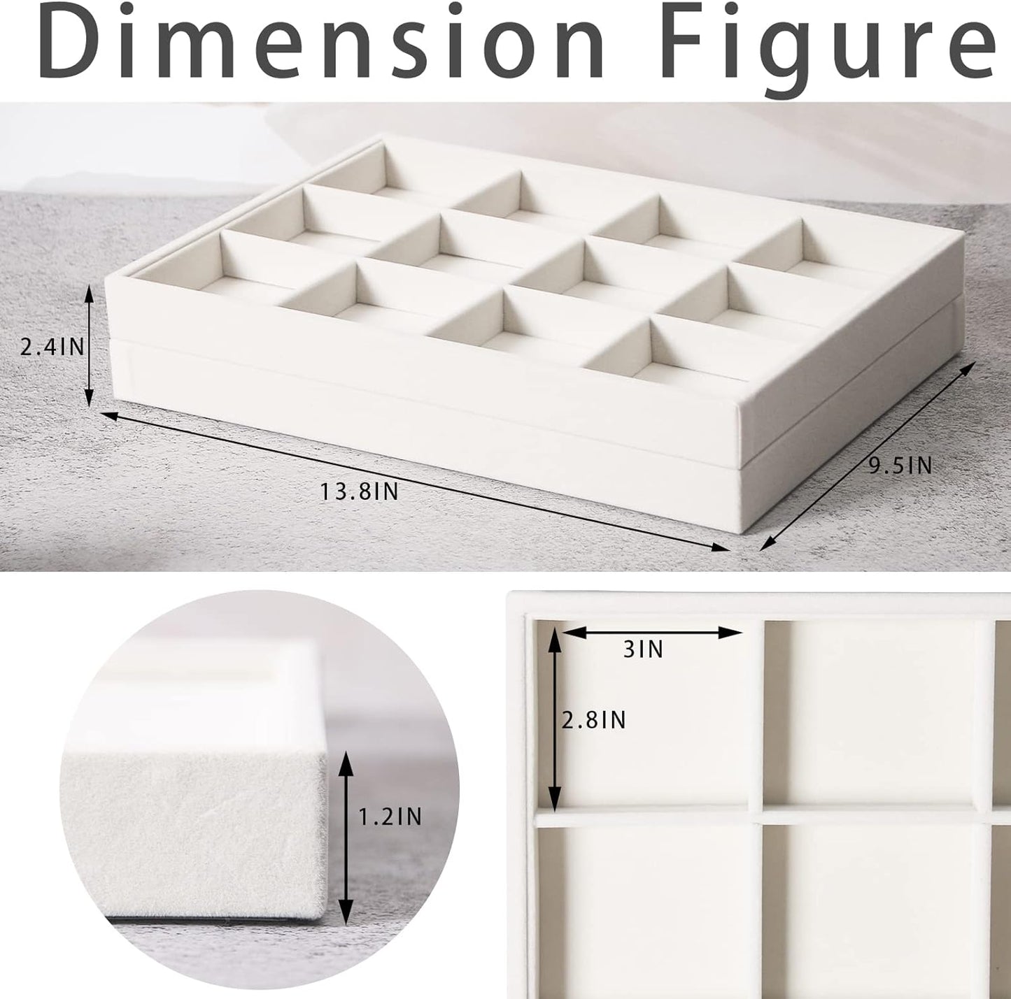 Coward Sunglass Organizer, Beige Velvet Glasses Trays - Eyeglasses Watches Jewelry Display - Men Women (8 Grids)