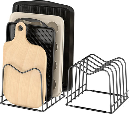 ORDORA Cutting Board Holder Stand Rack Organizer for Cabinet, 5mm Wire Storage Rack for Countertop, Baking Cookie Sheet Pan Organizer inside Cabinet, Chopping Board Holder for Pots, Lids and Skillets