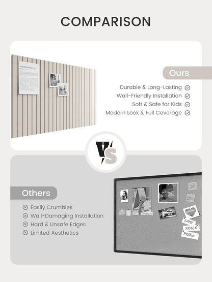 Bumusty Large Cork Board Alternative-48 x 36" Felt Bulletin Board Tiles, with 30 Pushpins, 70 Adhesive Tabs, Fine-Stripe 12-Pack, Cork Boards for Office Push Pin Board Felt Board-Oatmeal