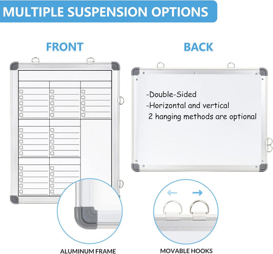 LUCYCAZ Weekly Dry Erase Board, 16" x 12" Magnetic Dry Erase Board for Wall, Hanging Double-Sided to Do List Whiteboard, Small Weekly Planning Board for School, Home, Office
