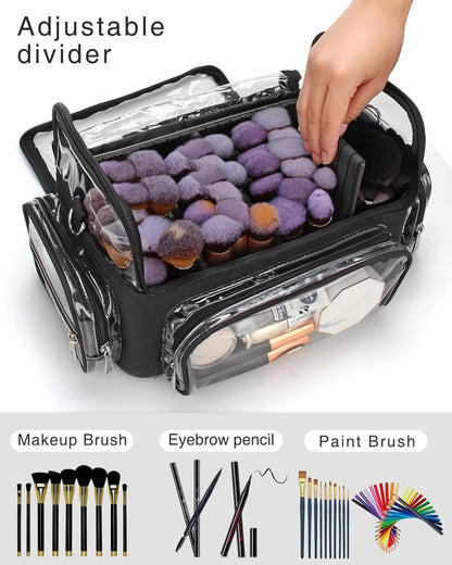 Makeup Brush Bag, Makeup Brush Holder Travel Stand-up Makeup Cup Large Makeup Brush Organizer Case Professional Cosmetic Bag Artist Storage Bag with Adjustable Divider (Large, Black)