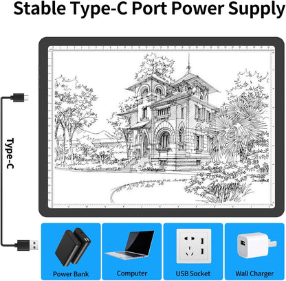 TOHETO A4 Light Board for Diamond Painting, Super Bright Magnetic Light Pad with Side Buttons, Lightbox for Tracing and Drawing, Corded Light Table for Sketching, Animation, Weeding Vinyl (Black)