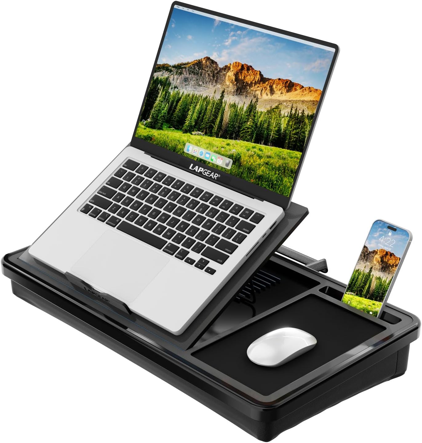LAPGEAR Ergonomic Pro 2.0 Lap Desk with 9 Adjustable Heights, Built-in Mouse Pad & Phone Slot – Full Microbead Cushion, Storage Pocket – Fits Laptops up to 15.6" – Dusty Rose – Style No. 49504