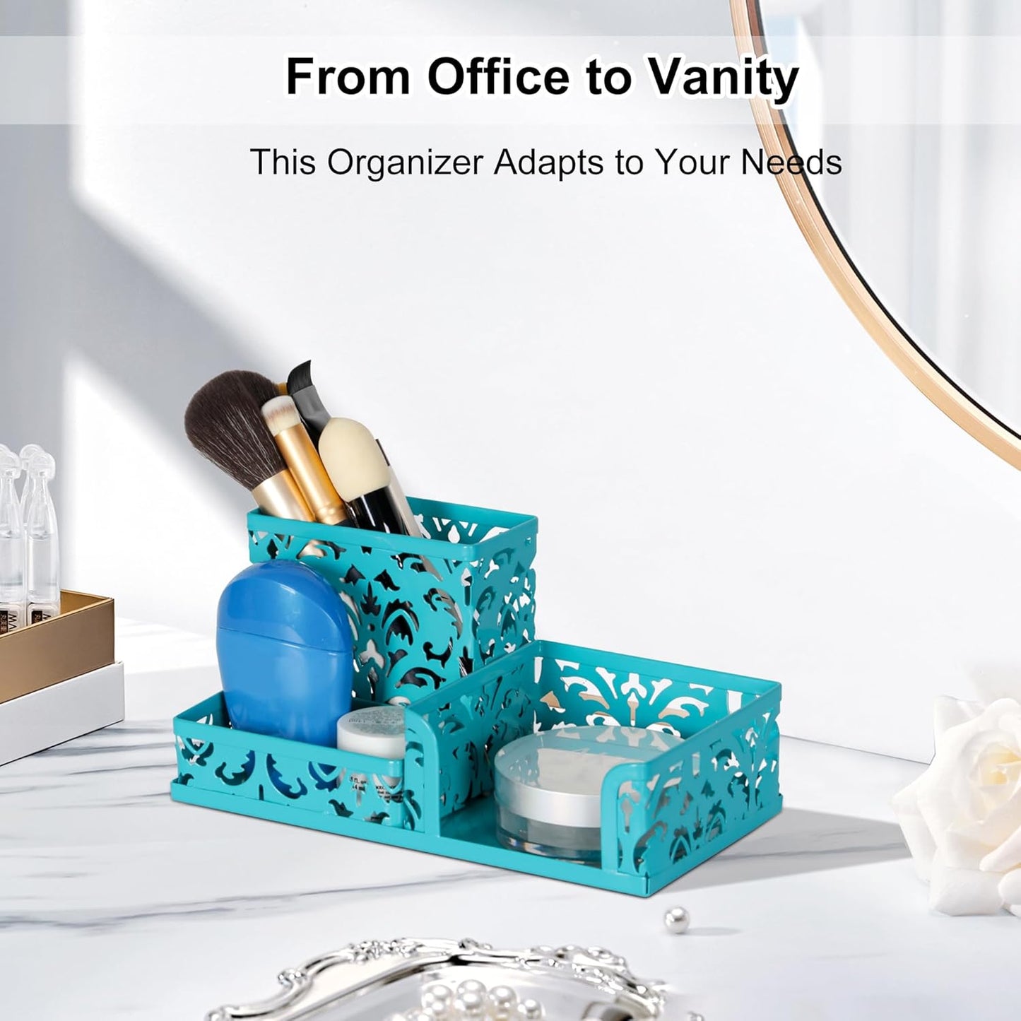 EasyPAG Desk Organizer with 3 Compartment for Pencil Sticky Note Holder and Office Accessories,White