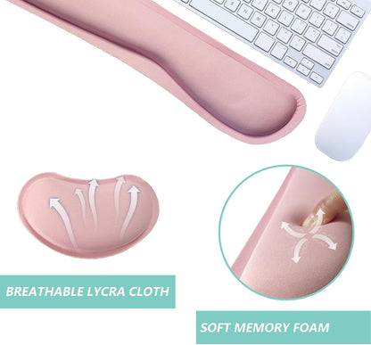 Keyboard Wrist Rest Mouse Wrist Support Set, Memory Foam Wrist Rest Pad for Computer Laptop Keyboard Mouse, Ergonomic Wrist Cushion Support for Typing Pain Relief, Gaming Home Office, Flowers Grass