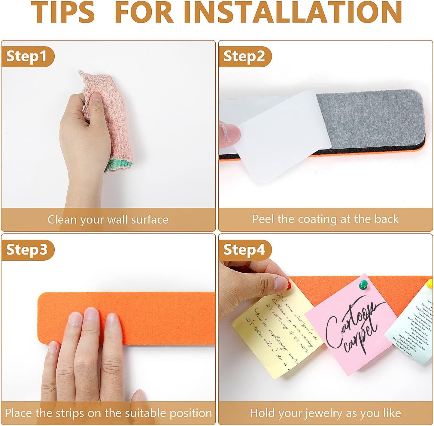 Felt Pin Board Bar Strips Bulletin Board for Bedrooms Offices Home Wall Decoration, Notice Board Self Adhesive Cork Board with 35 Push Pins for Paste Notes, Photos, Schedules