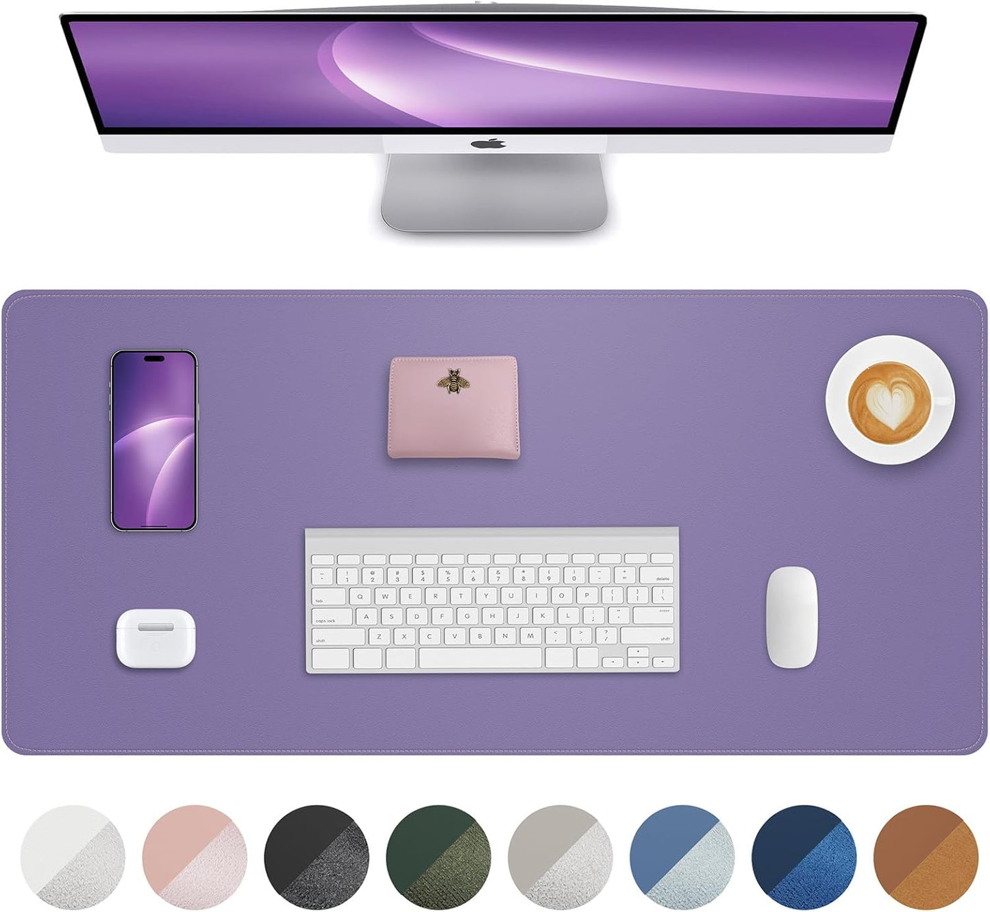 AFIING Desk Pad Protector 23.6" x 13.7" - Non-Slip Waterproof PU Leather Desk Mat for Mouse, Keyboard, Laptop, Office and Home Workspace (Beige)