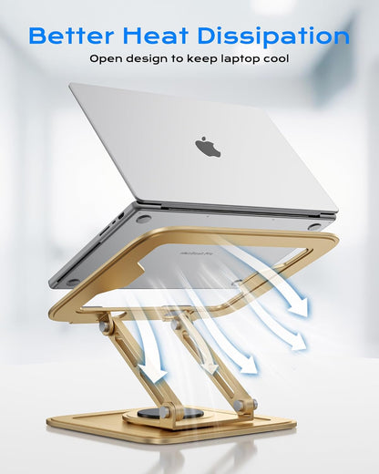 LOXP Adjustable Laptop Stand, Computer Stand with 360 Rotating Base, Ergonomic Laptop Riser Mount for Desk Foldable Protable Computer Desk Fits with MacBook Pro Air (10-16") - Pink