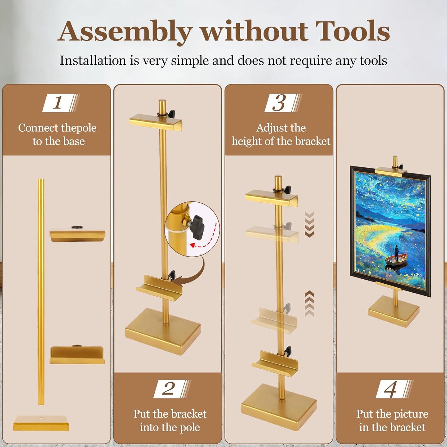 1pcs Adjustable Tabletop Easel Stand for Picture Frames, Picture Easels for Display, Gold Easel, Picture Frame Stand, Adjustable Art Easel.(18inch,Black)