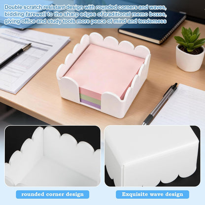 1 PC Scalloped Acrylic Sticky Note Holder 3"x3" Crystal Clear Sticky Note Holder Dispenser for Classroom, Desk Organizer Accessories for Dorm Room, School Office Necessities