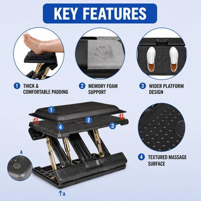 Foot Rest for Under Desk at Work 4-Level Height Adjustable, Ergonomic Foldable Footrest for Office, Gaming,Computer, Soft & Removable Pad Desk Foot Stool Suitable for All Seasons