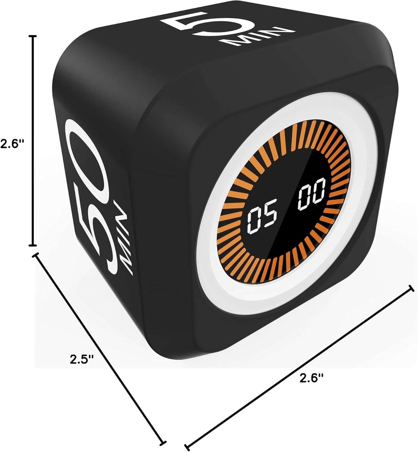 Rotating Cube Visual Pomodoro Timer 5, 25, 10 50 Minutes Preset + Custom Countdown, Rechargeable Desk Productivity Flip Timer with Detachable Silicone Cover for ADHD Study Work Kitchen School (White)