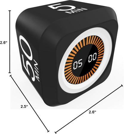Rotating Cube Visual Pomodoro Timer 5, 25, 10 50 Minutes Preset + Custom Countdown, Rechargeable Desk Productivity Flip Timer with Detachable Silicone Cover for ADHD Study Work Kitchen School (White)