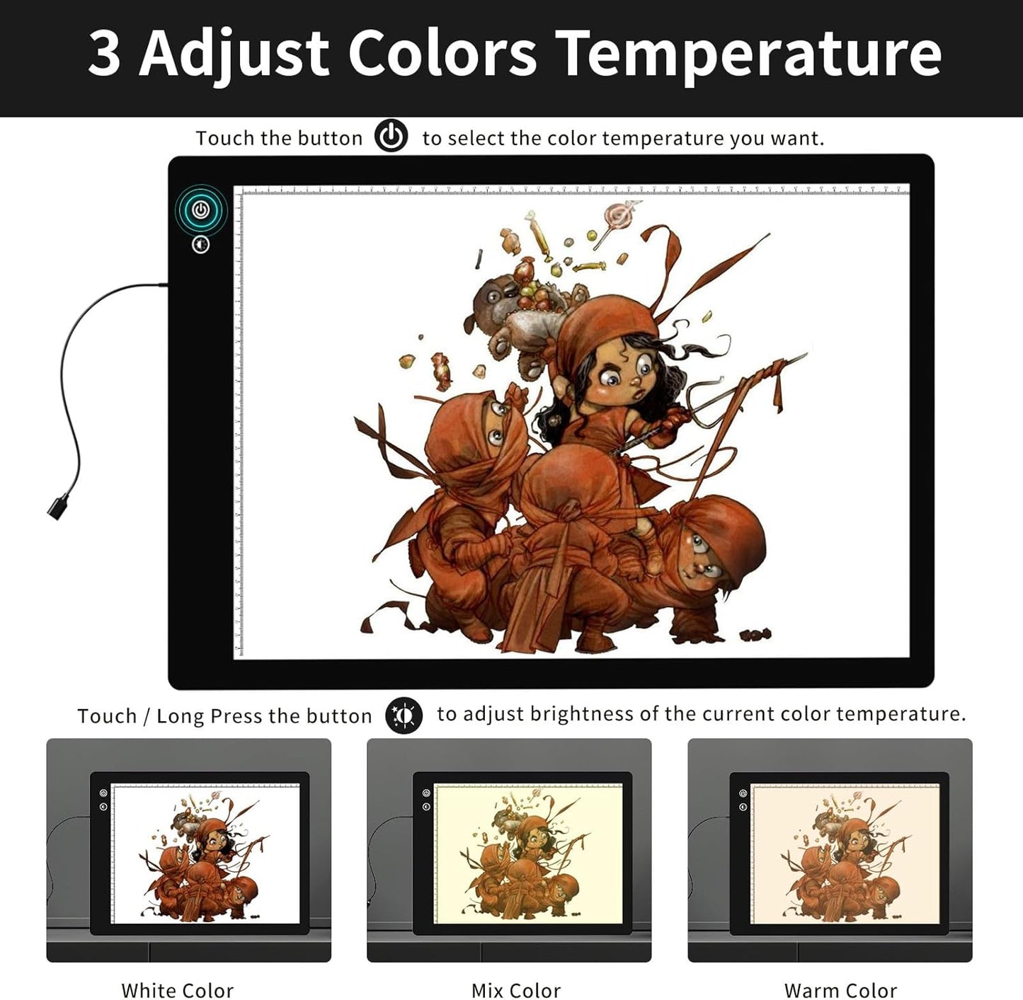YINGWOND Rechargeable A4 LED Light Pad with Padded Case, Tracing Light Box w/Riser Stands and Paper Clip, 6 Levels of Brightness, Type-c Cable, Wireless Diamond Painting Light Board