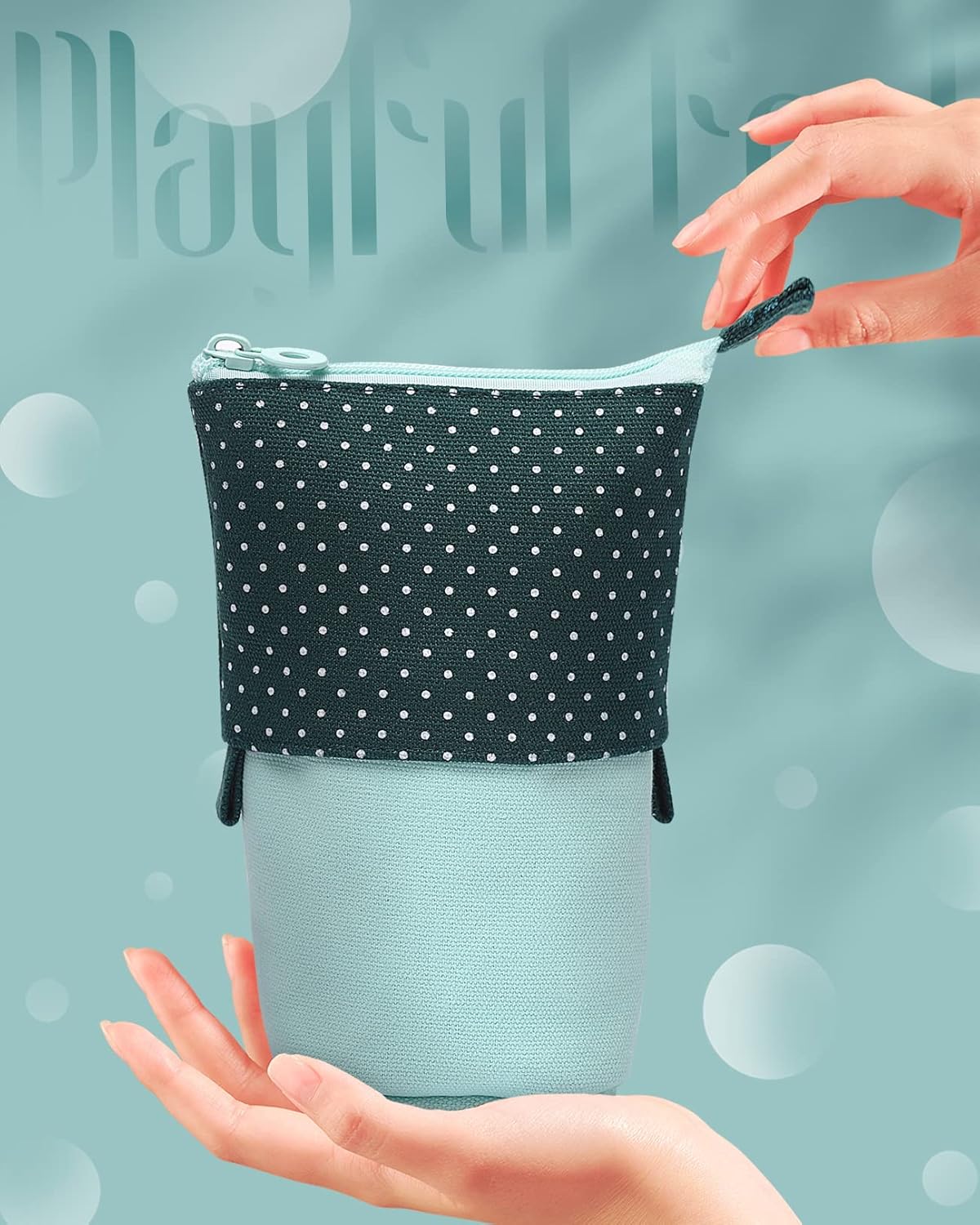 Sooez Standing Pencil Case, Cute Stand up Pencil Pouch, Telescopic Pen Pouch, Portable Pencil Holder, Kawaii Stand up Pencil Case, Spacious Pencil Pouch Bag for School Office Supplies, Black