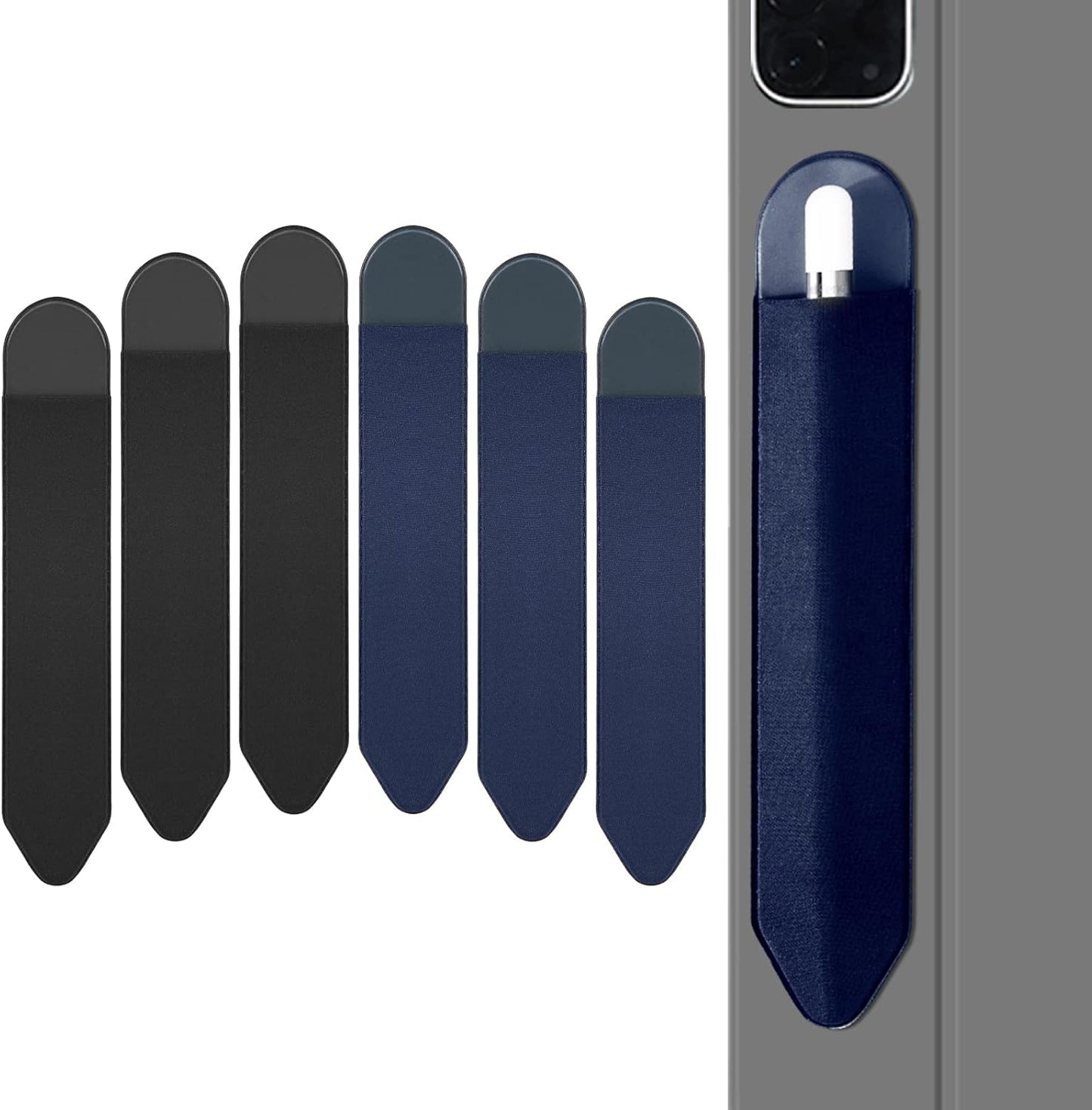 Apple Pencil Holder, 5 Pack Durable Elastic Apple Pencil (1st and 2nd Gen) Case Pocket, Adhesive Sleeve Pouch for iPad 8.3/9.7/10.2/10.5/11/12.9 Inch (Black Black)
