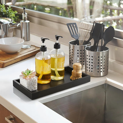 ALELION 8" Acacia Wood Bathroom Vanity Tray for Counter - Dresser Top Tray for Perfume Jewelry Candle Key Catchall - Small Kitchen Countertop Organizer for Soap Dispenser and Sponge Holder