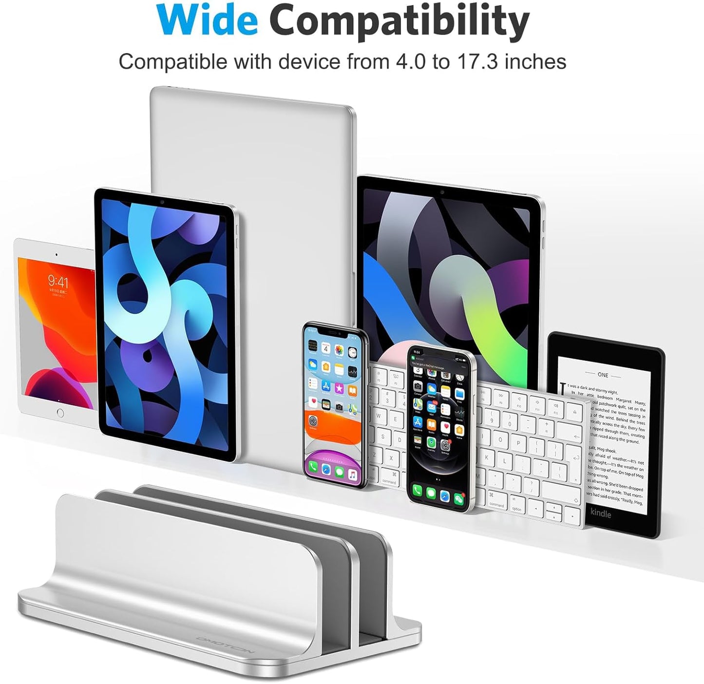 OMOTON Vertical Laptop Stand [Updated Double Version], Desktop Aluminum Mac Book Stand with Adjustable Dock Size, Fits All Mac Book, Surface, Chrome Book and Gaming Laptops (Up to 17.3 inch) (Black)