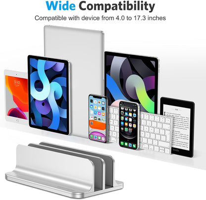 OMOTON Vertical Laptop Stand [Updated Double Version], Desktop Aluminum Mac Book Stand with Adjustable Dock Size, Fits All Mac Book, Surface, Chrome Book and Gaming Laptops (Up to 17.3 inch) (Black)