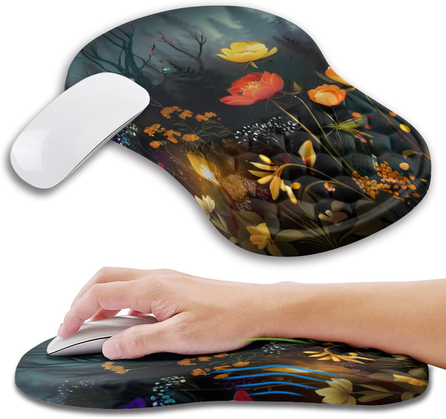 Ergonomic Mouse Pad Wrist Support with Memory Foam Massage Bulge, Carpal Tunnel Pain Relief Mousepad Wrist Rest for Mouse(12x8 inch, Silver Gray Light Purple)