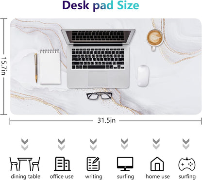 Dual-Sided Desk Pad, Large Mouse Pad - Natural Cork & PU Leather Non-Slip Waterproof Desk Mats for Office and Home (Blue, 31.5" x 15.7")