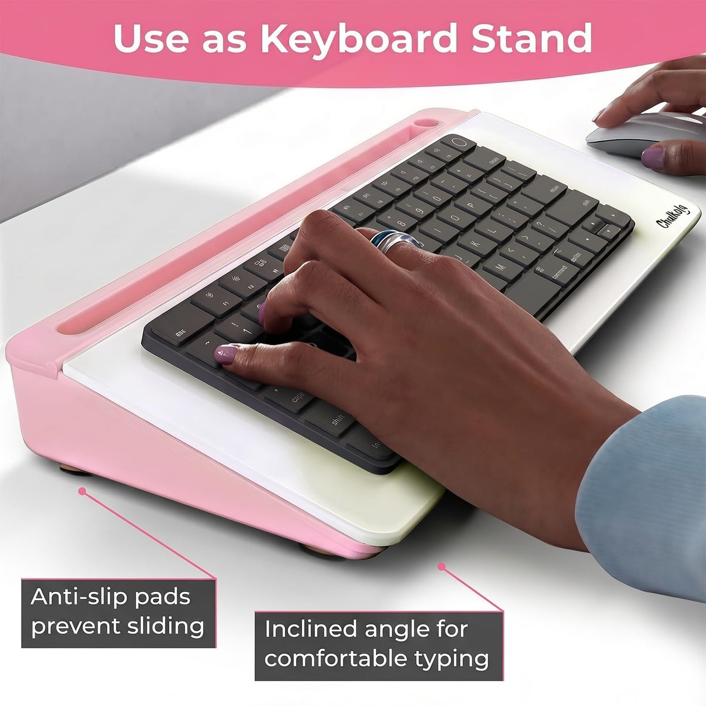 Chalkola Pink Glass Desktop Whiteboard with Storage - Dry Erase Board, Work Desk Organizers, Computer Keyboard Stand, Home Office Desk Accessories, Workspace Desktop Buddy