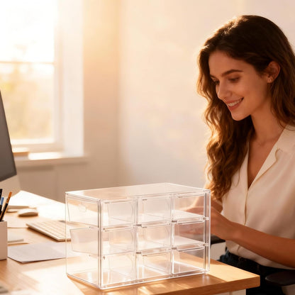 Acrylic Drawer Organizer, Clear Desk Organizer with Drawer, Plastic Stackable Storage Drawers with 6 Drawers, Dustproof Organizers for Jewelry, Craft, Office Supplies