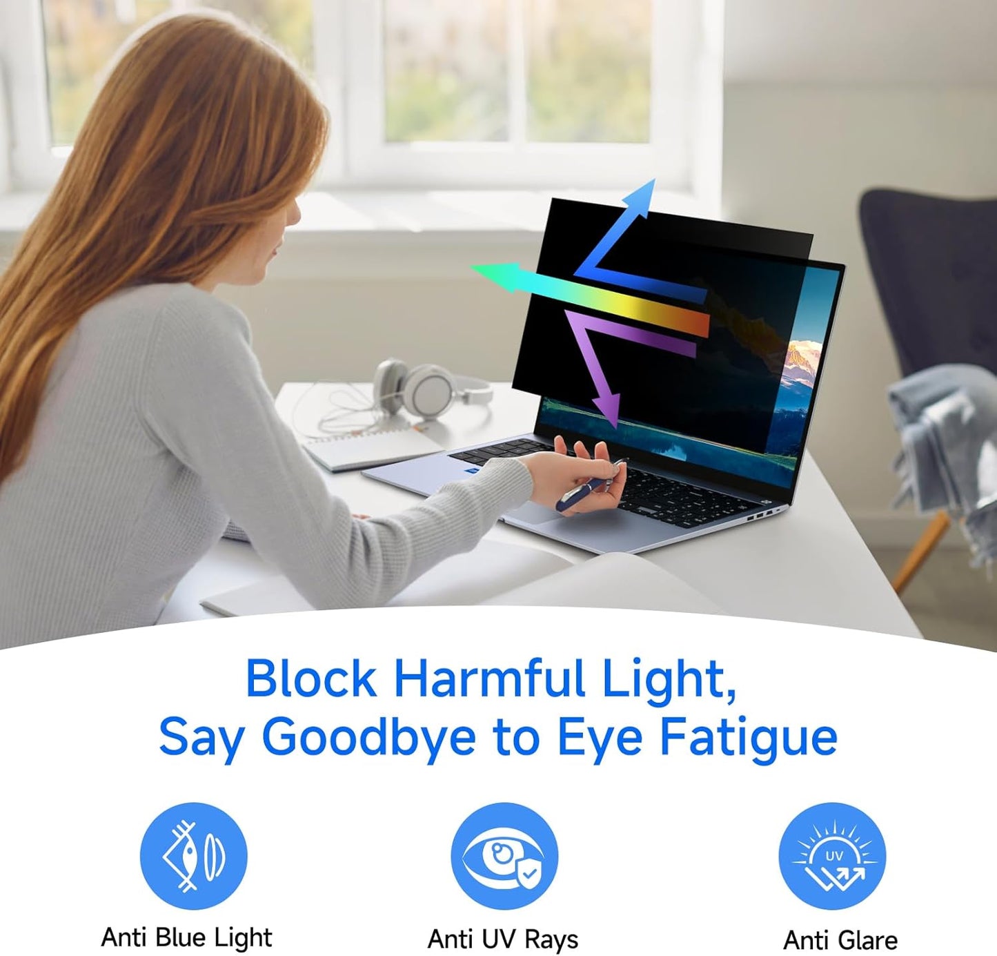 [2-Pack] Privacy Screen For Computer Monitor, 27-Inch 16:9 Aspect Ratio; Anti Spy/Bule Light/Glare And Eye Protection, 2 Install Ways Removable For Office, Airport, Cafe And Other Public Area; Diagonal 27 Inches, Width 23.53 Inches, Height 13.24 Inches