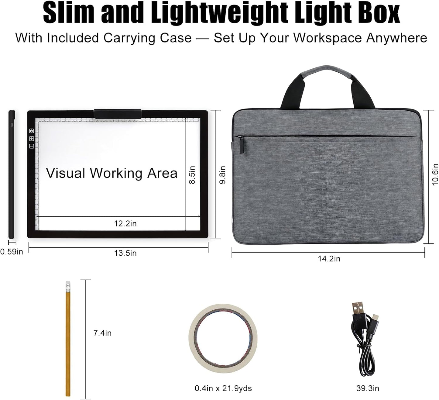 Fiqiuuiid A4 Rechargeable LED Light Pad, Tracing Light Box with 6-Level Dimmable & Light Guide artboard, Diamond Painting Light Board with Stand and Top Clip, Cordless Lightbox with Carrying Case