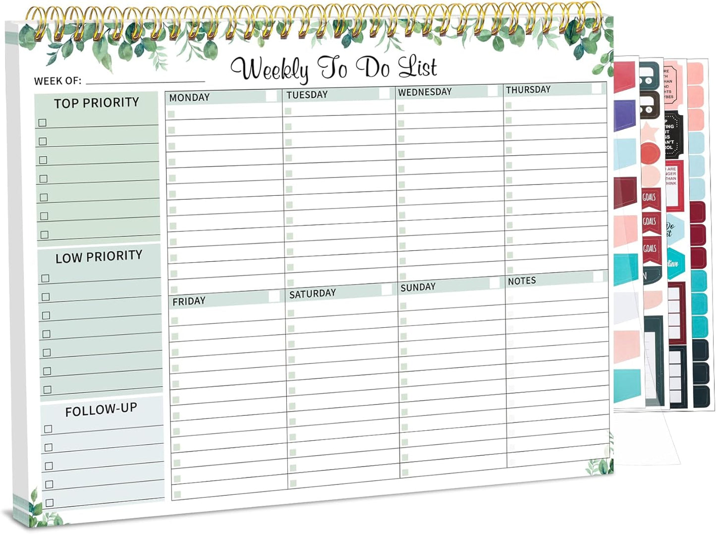 Weekly To Do List Notepad, 8.5''x11'' Weekly Desk Planner with 52 Tear Off Sheets Undated Weekly Planner Habit Tracker & Productivity Organizer for Home School and Work, Light Green