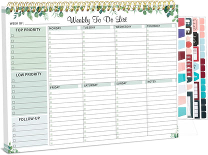 Weekly To Do List Notepad, 8.5''x11'' Weekly Desk Planner with 52 Tear Off Sheets Undated Weekly Planner Habit Tracker & Productivity Organizer for Home School and Work, Light Green