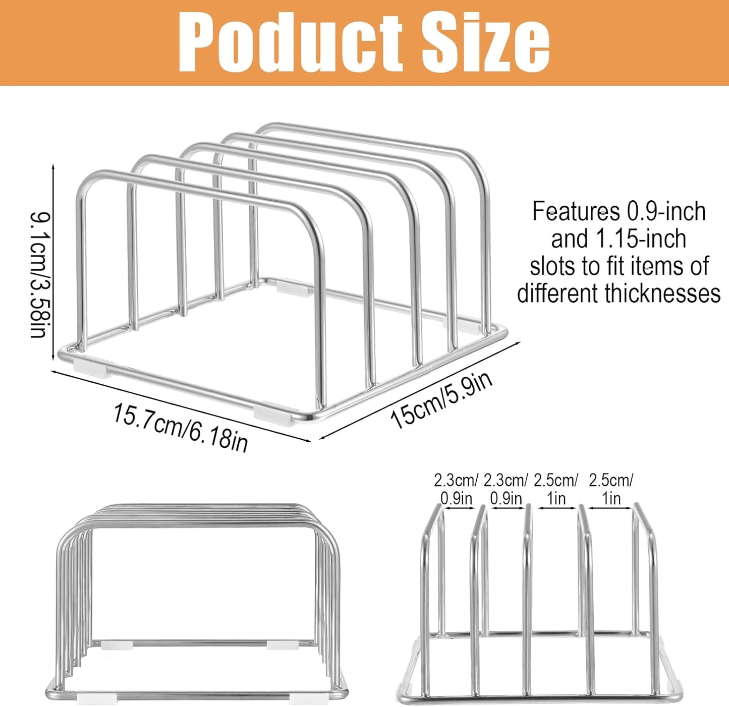 2-Pack Cutting Board Holder Stand 304 Stainless Steel Cutting Board Racks Organizer 4-Tier Chopping Boards Storage Cookie Sheet Baking Sheet Baking Trays,Chopping Boards,Dish 0.9+1.0 Inch Width Slots