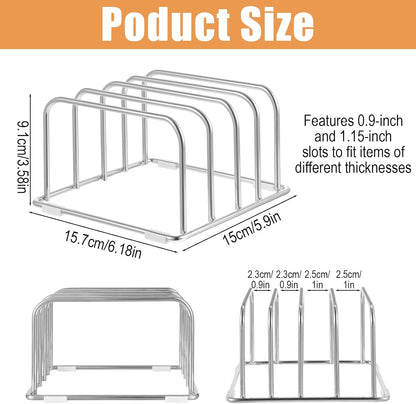 2-Pack Cutting Board Holder Stand 304 Stainless Steel Cutting Board Racks Organizer 4-Tier Chopping Boards Storage Cookie Sheet Baking Sheet Baking Trays,Chopping Boards,Dish 0.9+1.0 Inch Width Slots