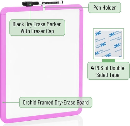 Mr. Pen- Dry Erase Board, 14” x 11” with a Black Dry Erase Marker, White Frame, Small Mini White Board for Students, Fridge, Wall, Locker, Includes Double Sided Tapes