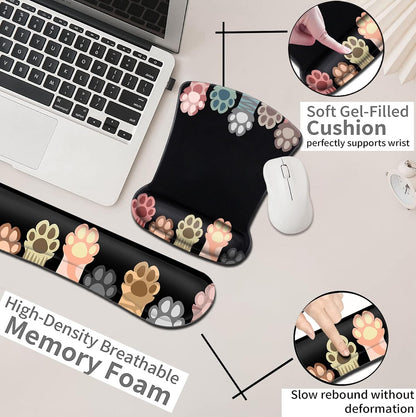 Mouse Pad with Wrist Support, Ergonomic Gel Mouse Pad Beautiful Flowers,Non-Slip Durable, Memory Foam Keyboard Wrist Rest, Suitable for Office Typing Games, Pink Hyacinths on Wood Panel