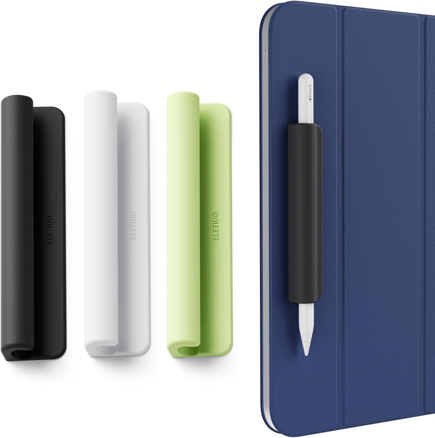 ELETIUO Silicone Pencil Holder Sleeve,Compatible with Apple Pencil (USB-C),Apple Pencil 1st/ 2nd Generation,Strong Adhesive Sticky Attached to iPad Case for Stylus Pens,Black