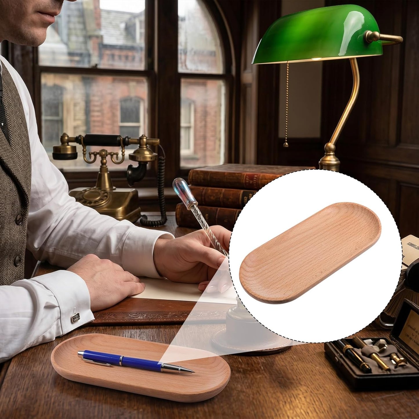 Pen Tray Wooden Pencil Tray for Desk Wood Pencil Holder Wooden Desk Accessories Suitable for Home, Office Art Accessories