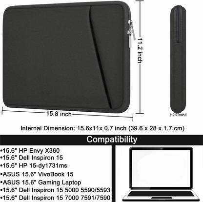 Laptop Sleeve, Durable Briefcase Shockproof Protective Case, Handbags Portable Laptop Bag for 15.6 inch HP Dell Asus Lenovo Notebook Computer with Front Pocket, Black