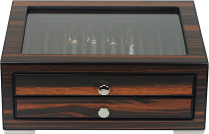 Stackable Wooden Display Case with Drawer – Slot Ebony Pen Cabinet, Luxury Fountain Pen Storage Box with Glass Window for Collection (2)